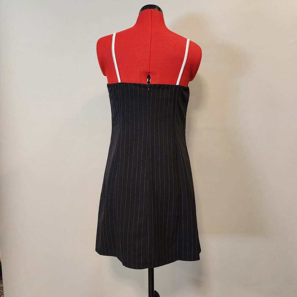 NIA Pinstripe Mini Dress with Contrast Lace Detail - Picture 2 of 6